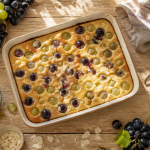 recette au raisin clafoutis sur table rustique