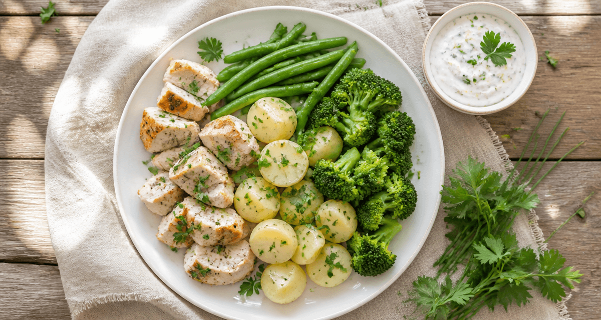 regime au pomme de terre assiette légumes poulet