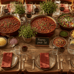 Repas pour 30 personnes grande table dressée