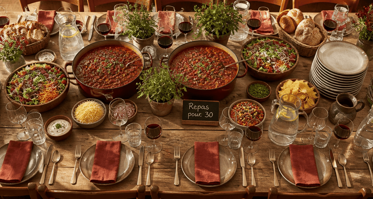 Repas pour 30 personnes grande table dressée