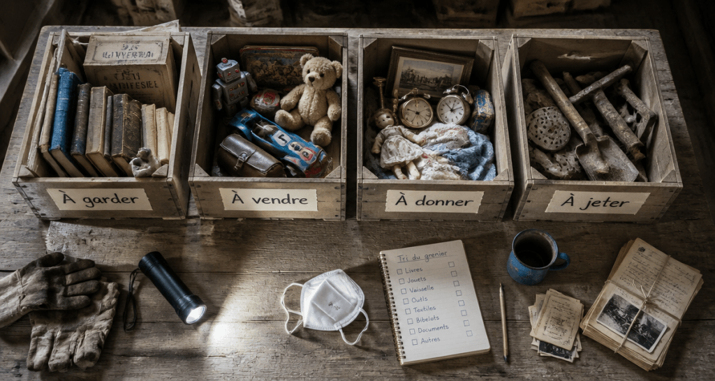 vider mon grenier bacs de tri objets grenier