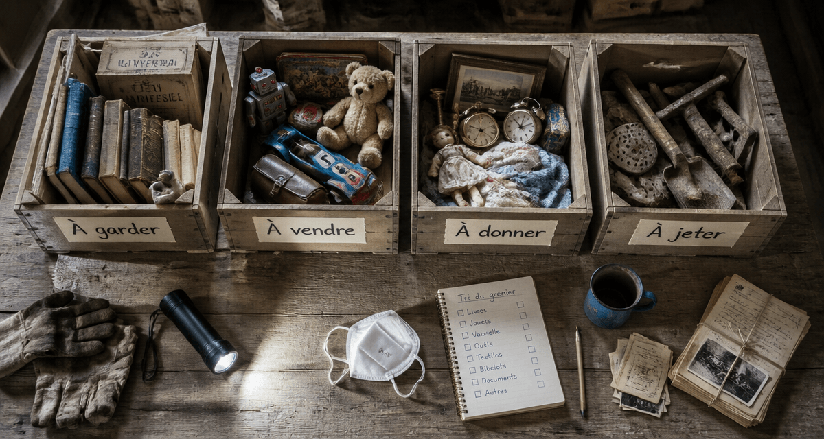 vider mon grenier bacs de tri objets grenier