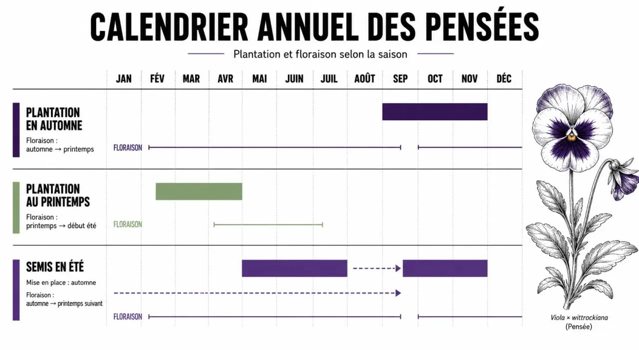 Calendrier de plantation et de floraison des pensées au jardin
