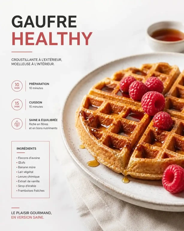 Gaufre healthy peu calorique servie avec des fruits frais pour un petit-déjeuner équilibré