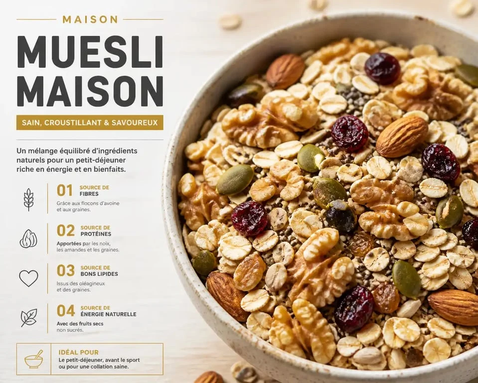 Recette muesli maison healthy dans un bol en céramique