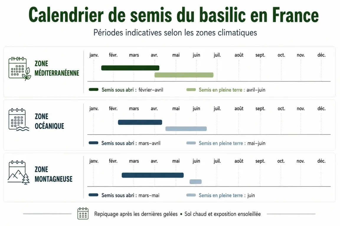 Calendrier de semis du basilic par région climatique
