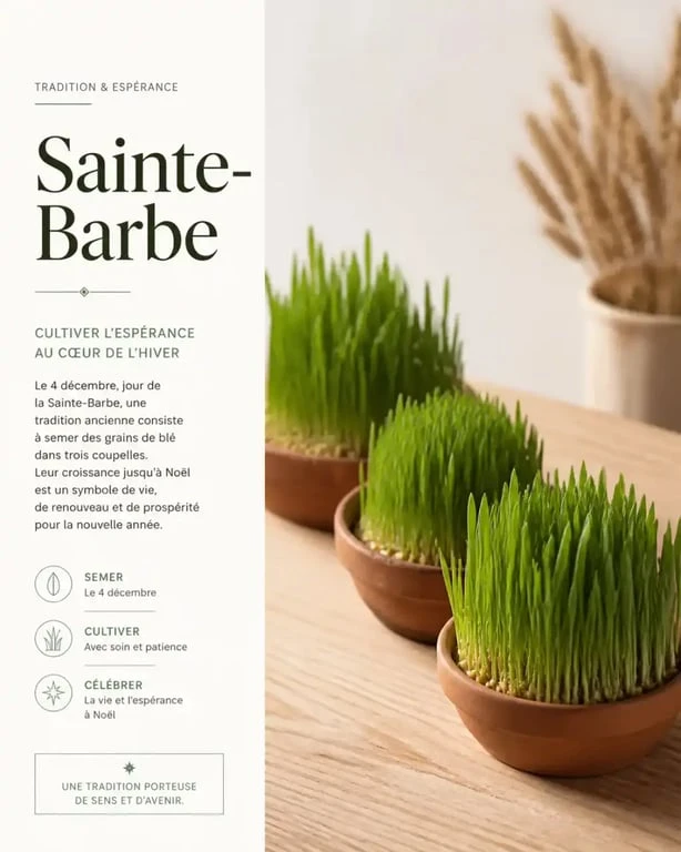 Trois coupelles de blé de Noël pour la tradition de la Sainte-Barbe