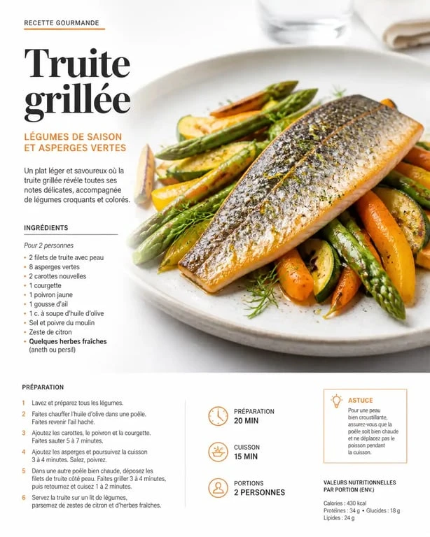 Filet de truite avec son accompagnement de légumes de saison colorés