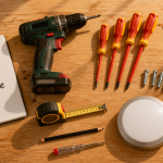 installer luminaire plafond outils sur plan de travail