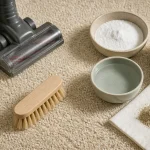 Nettoyer une moquette : brosse, bicarbonate et vinaigre pour fibres propres