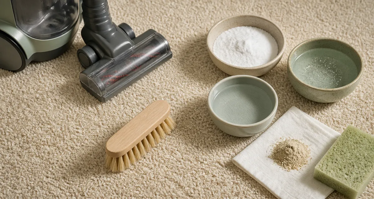 Nettoyer une moquette : brosse, bicarbonate et vinaigre pour fibres propres