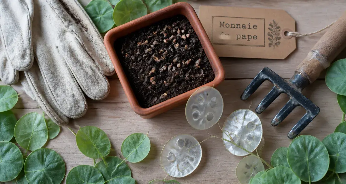 Planter monnaie du pape : siliques nacrées de lunaire et graines en terreau