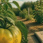 Punaise de jardin verte sur feuille de tomate, piqûres visibles, potager
