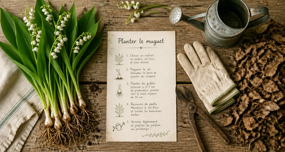 quand planter le muguet outils et griffes sur table