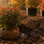 Quand planter photinia : motte en automne, sol amendé prêt, paillis