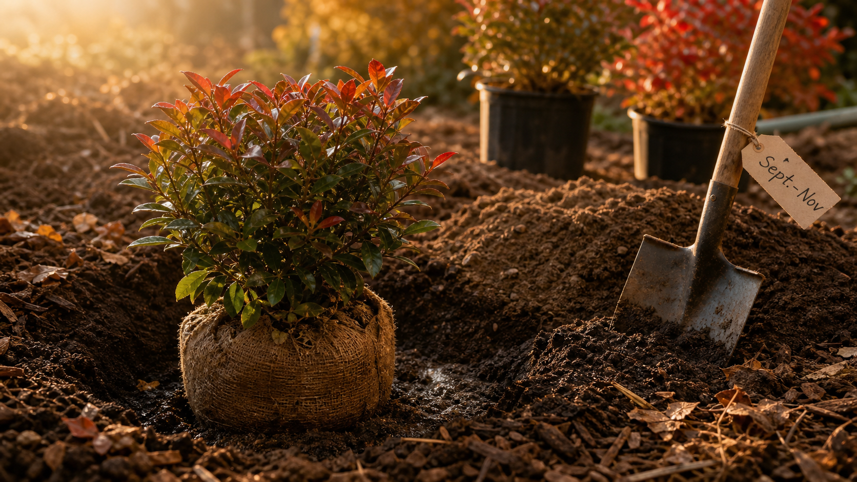 Quand planter photinia : motte en automne, sol amendé prêt, paillis