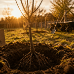 Quand planter un arbre fruitier, jeune arbre en plantation