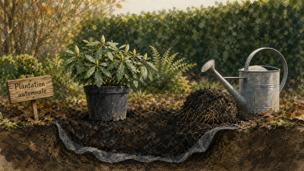 Quand planter un rhododendron : fosse de plantation automnale