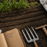 Quand semer les carottes : rangs de semis de carottes au potager vu du dessus