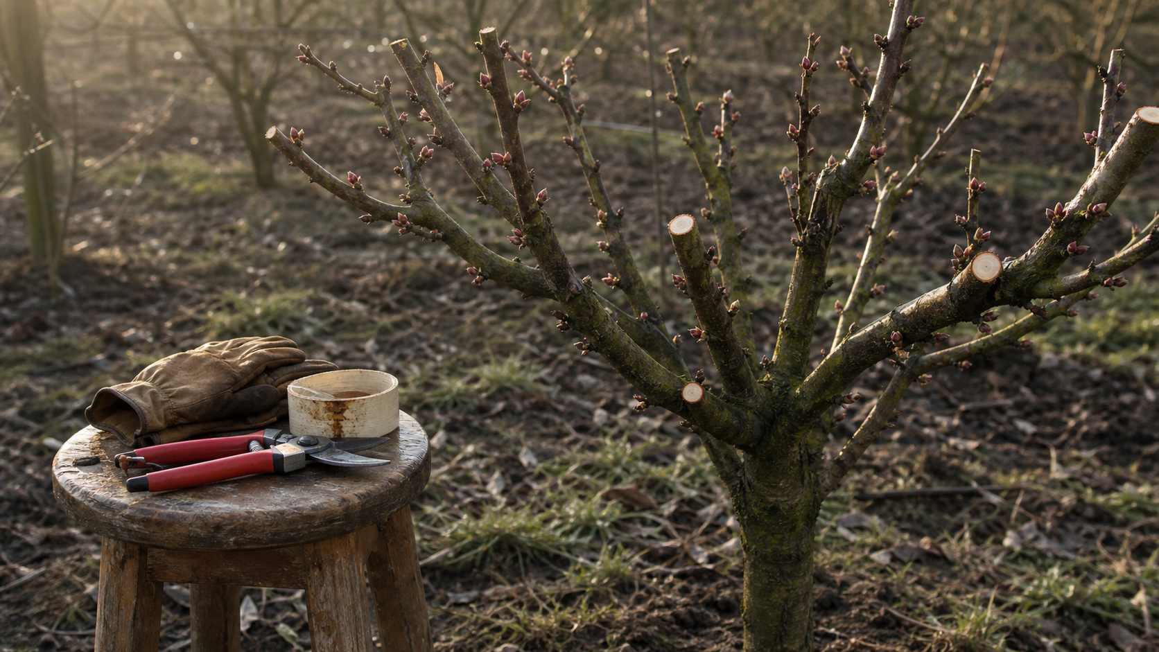 Quand tailler un pêcher : branches en taille, bourgeons en bouton rose