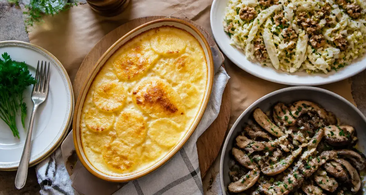 Que manger avec un gratin dauphinois sans viande : endives aux noix et pleurotes à l’ail