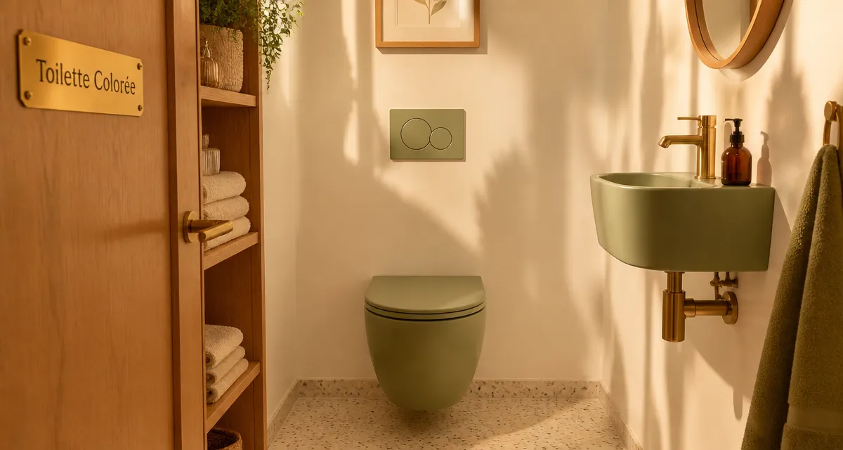toilette coloré vert sauge salle de bain moderne