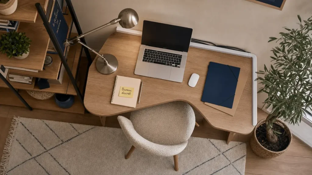 Aménager un bureau dans un petit espace : bureau compact d’angle avec rangement