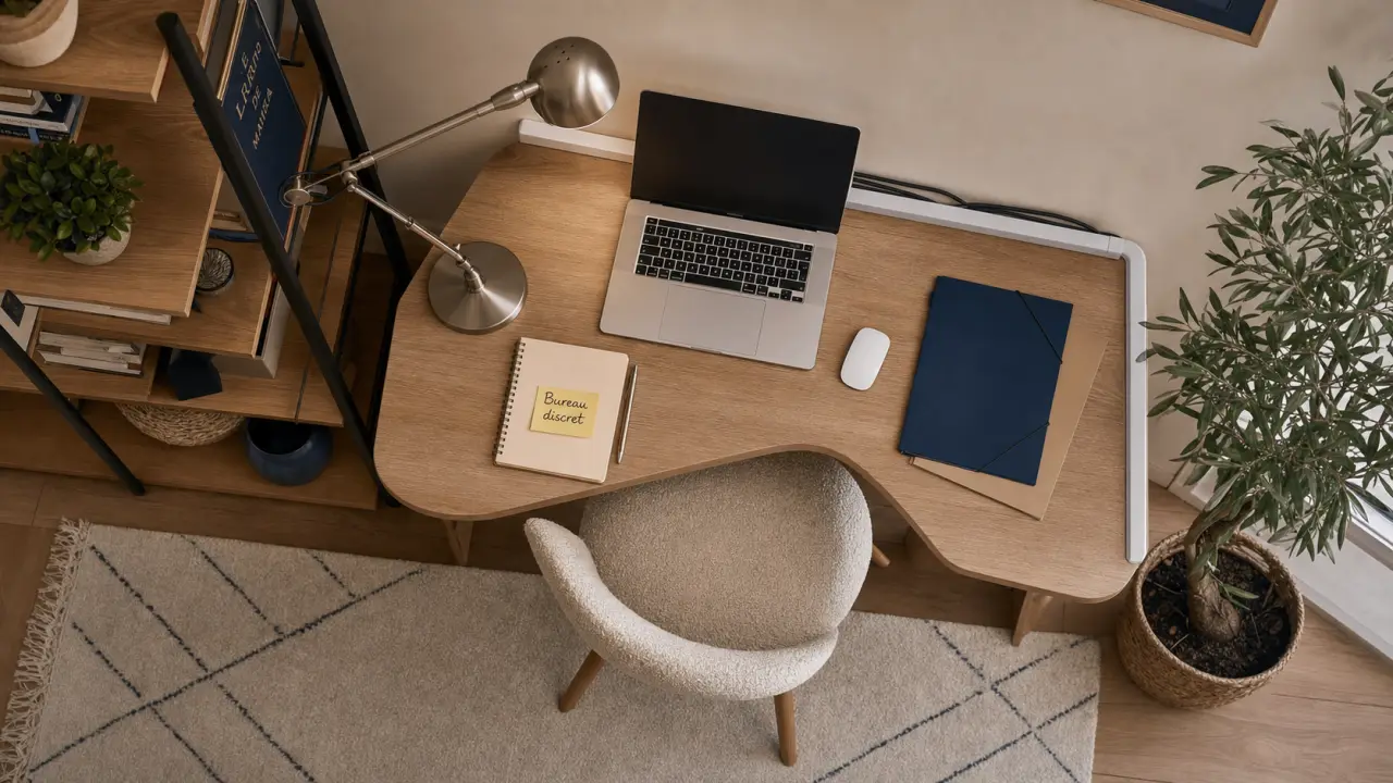 Aménager un bureau dans un petit espace : bureau compact d’angle avec rangement