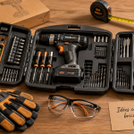 Cadeau bricolage homme : coffret d’outillage utile sur table en bois