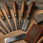 Ciseaux à bois affûtage sur établi en bois