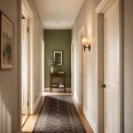 Couleur peinture pour couloir : murs beige grisé et accent vert sauge