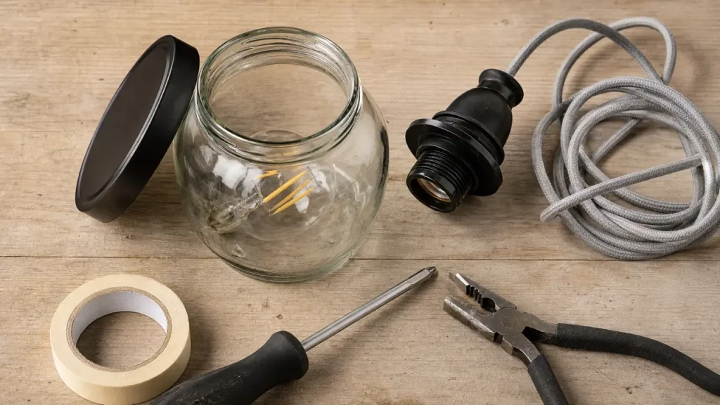 DIY lampe : bocal en verre avec ampoule LED, douille et cordon textile