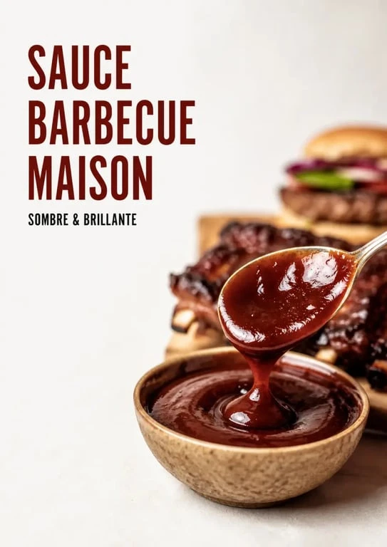 Sauce barbecue recette maison servie en bocal et en petit bol avec viandes grillées