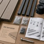 Kit terrasse bois composite ou bambou, lames et lambourdes sur table