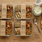 Le batch cooking pour la semaine : 5 repas, boîtes prêtes et sauce citron-yourt.