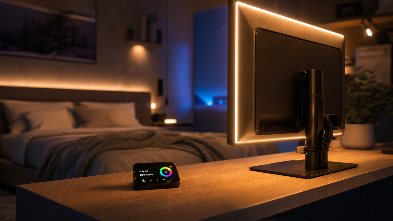Led déco chambre : ruban LED caché derrière l’écran, ambiance cosy