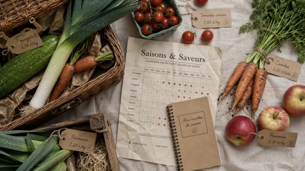 Manger de saison: pourquoi et comment, panier de fruits et légumes au marché
