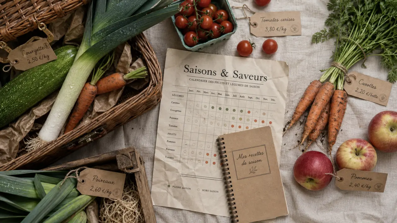 Manger de saison: pourquoi et comment, panier de fruits et légumes au marché