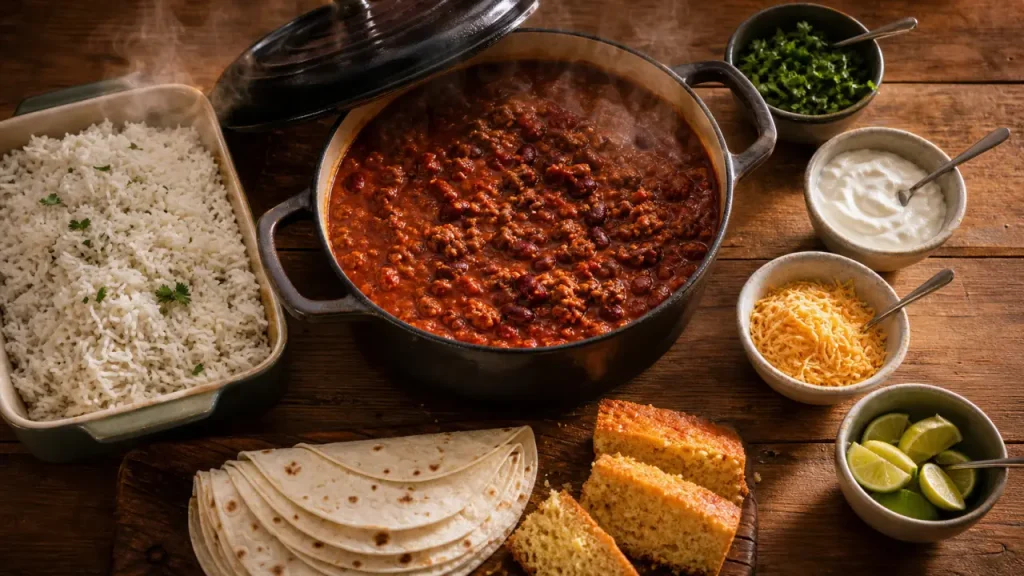 Plat unique pour 12 personnes : chili con carne dans une cocotte fumante