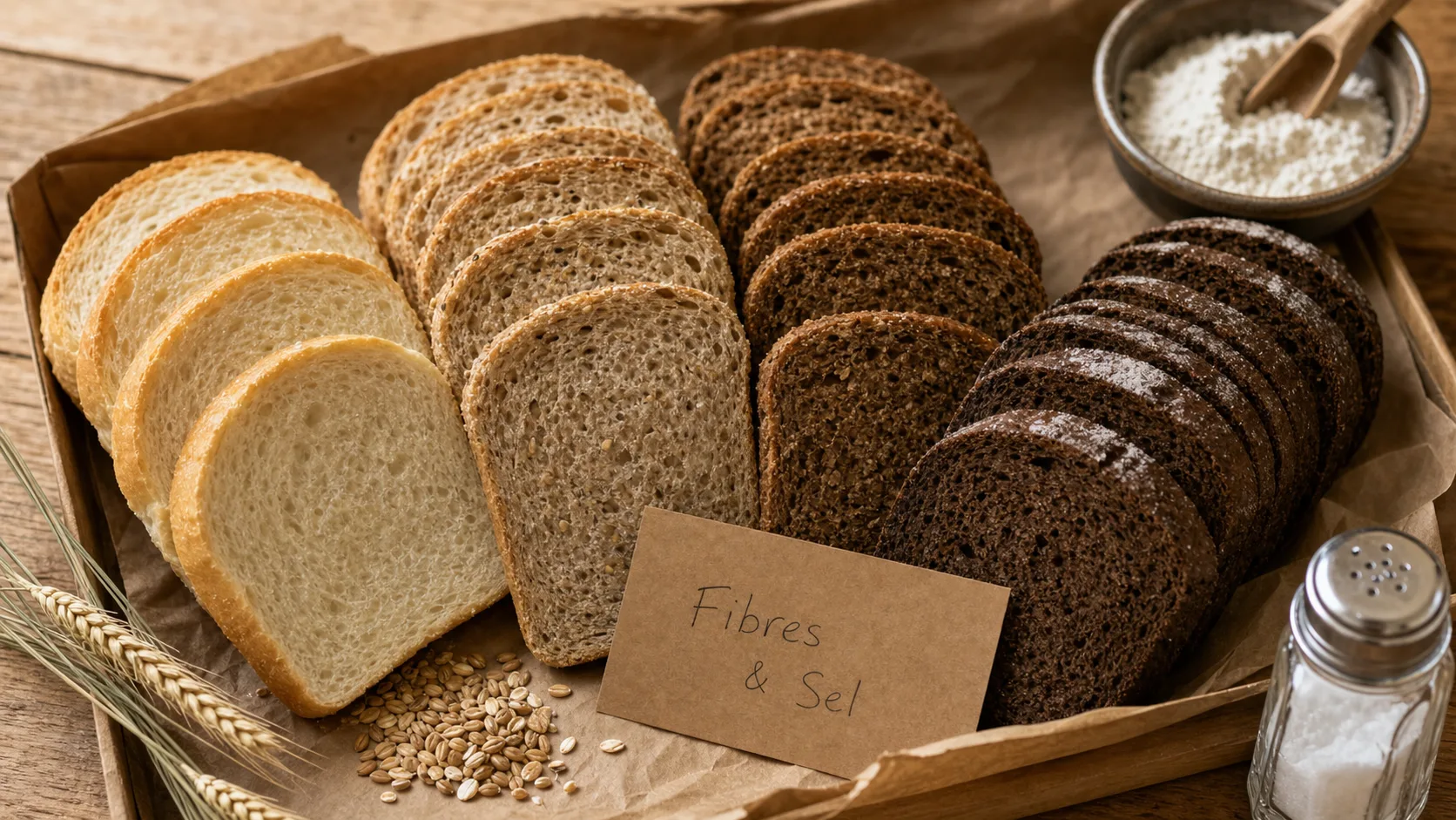 Quel pain manger : pain complet, semi-complet et levain (miettes visibles)
