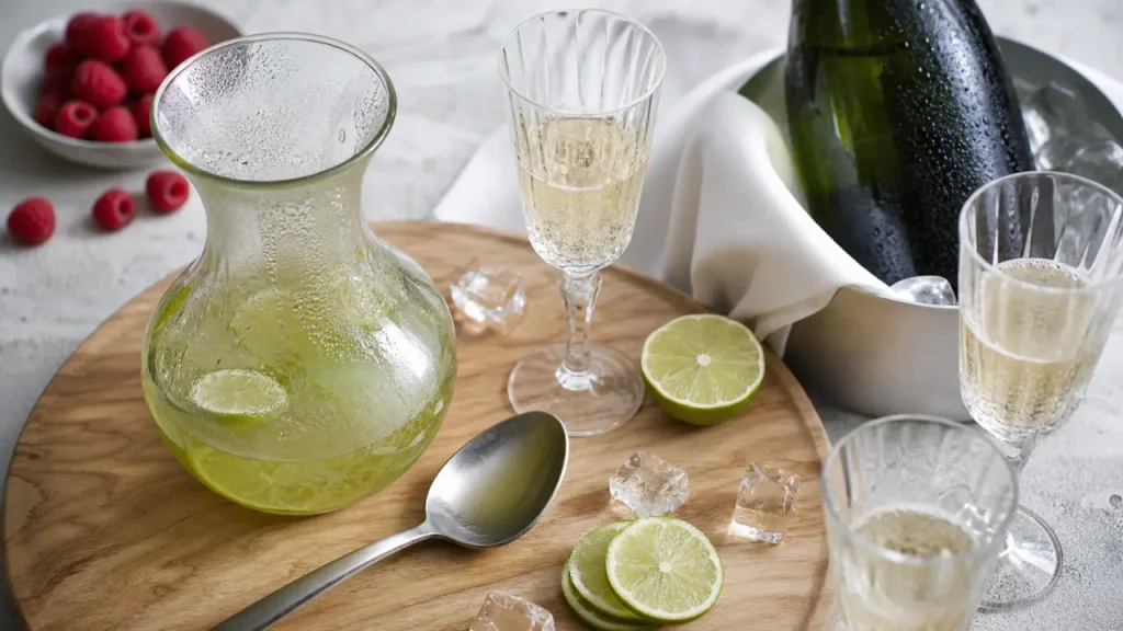 Soupe champenoise recette au Cointreau, flûtes et framboises