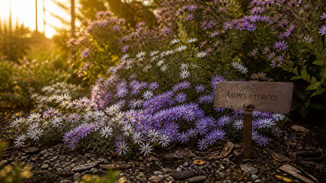 Asters vivaces en massif fleuri au jardin