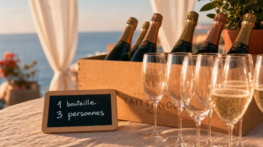 Combien de champagne par personne : 6 flûtes et 2 à 3 coupes par personne