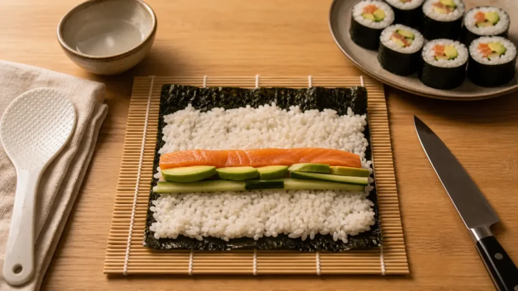 Faire des sushis maison : riz vinaigré, roulage serré et découpe nette