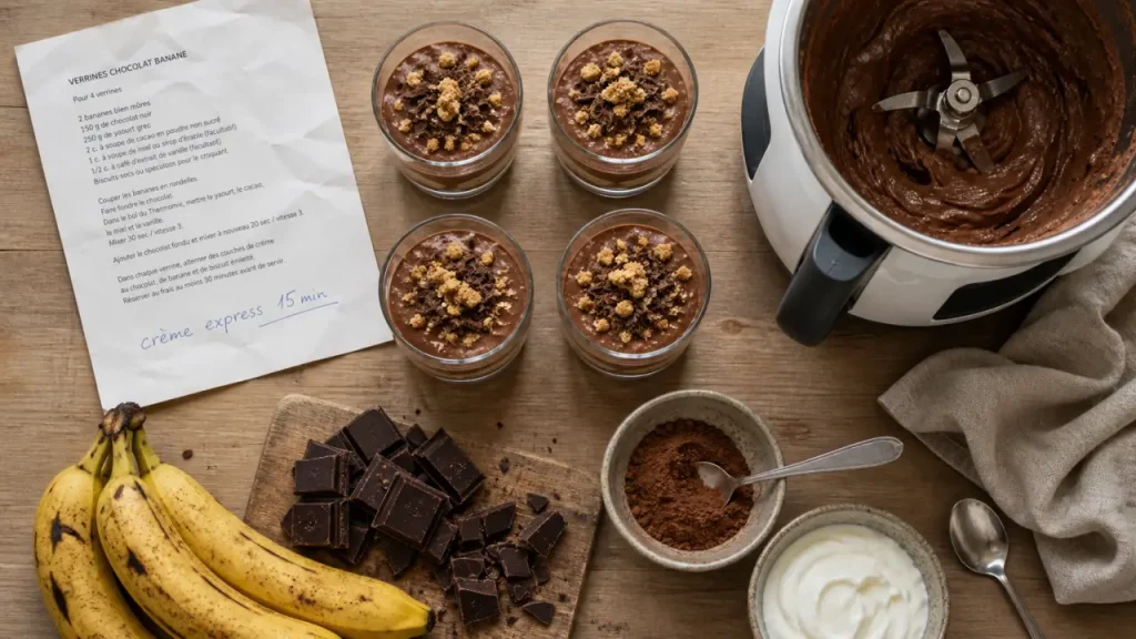 Dessert dernière minute Thermomix : verrines crème chocolat-banane en 15 minutes