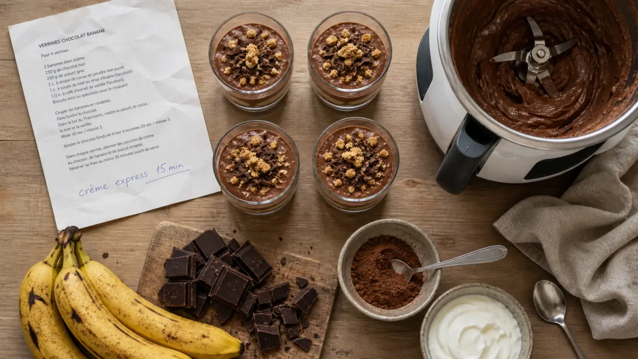 Dessert dernière minute Thermomix : verrines crème chocolat-banane en 15 minutes