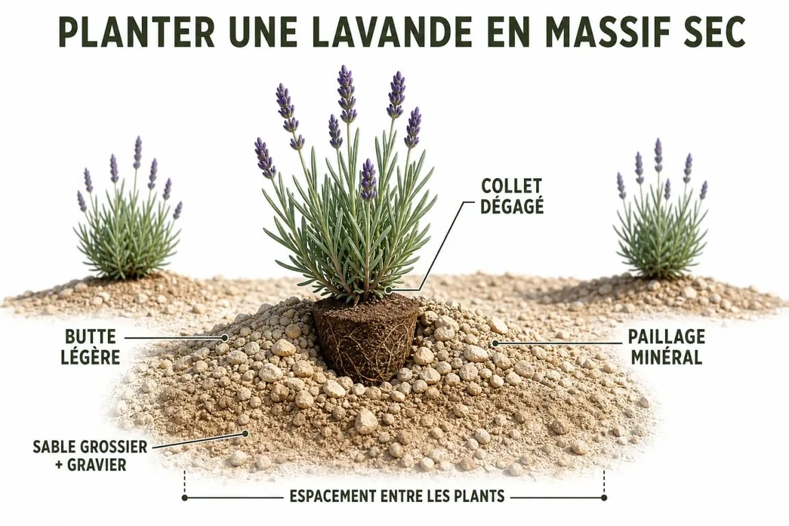 Plantes méditerranéennes sans arrosage : plantation en sol drainant avec paillage minéral