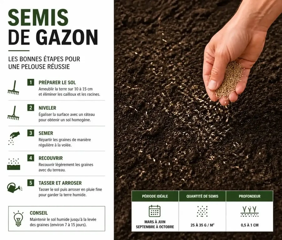Semis de gazon de regarnissage sur zone dégarnie