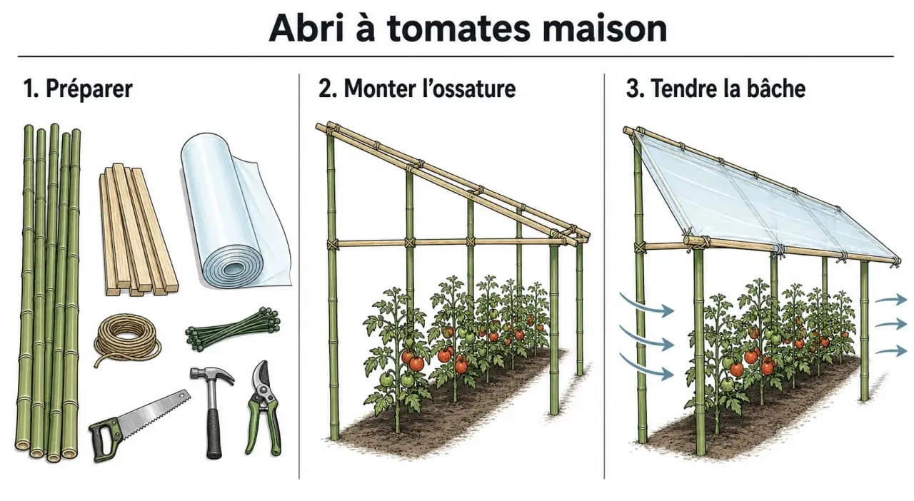 Abri tomates fait maison en trois étapes, de l’ossature à la bâche transparente