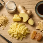 Gingembre cuisine : gingembre frais râpé et poudre pour dosage
